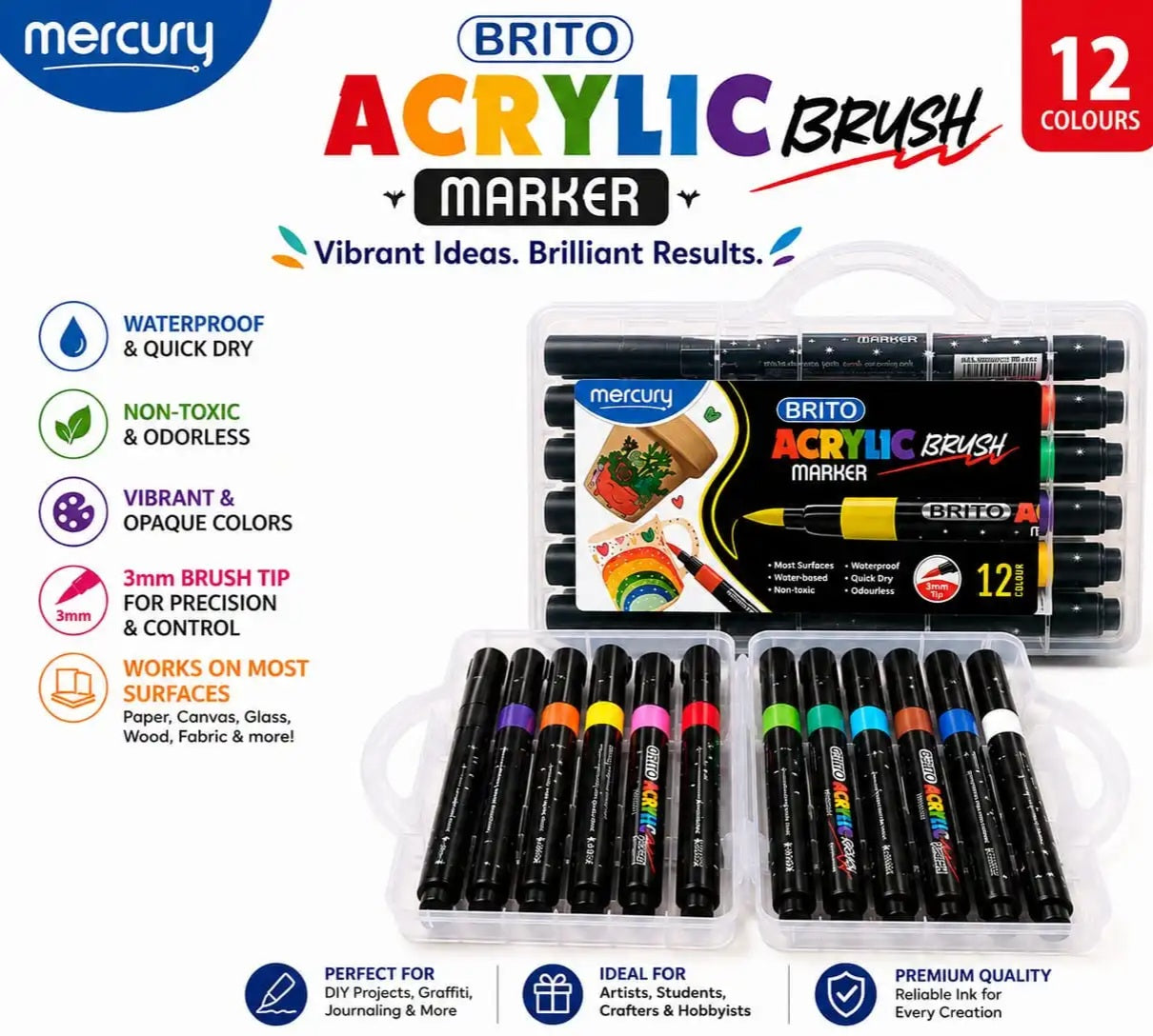 BRITO Acrylic Brush Markers – Set of 12